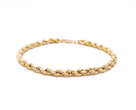 10K Yellow Gold Semisolid Men's Rope Bracelet / Size:6mm 8" / Weight: 3.5 GR