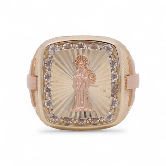 14K Yellow and Rose Gold Santa Muerte Men's Ring with White Cz / Size: 11 / Weight: 10.1GR / DQMRTT4FS-1