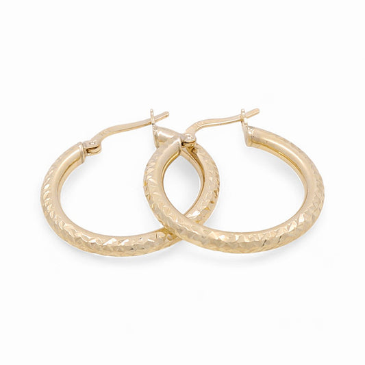 10K Yellow Gold Diamond Cut Hoops Earrings / Size: 3mm X 21mm / Weight: 2.7 GR / KOEH0DC3x21