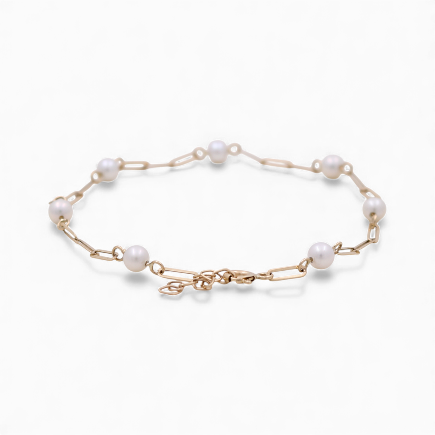 14k Yellow Gold Fashion Paper Clip Women's Bracelet with Balls and Pearl / Size: 7 " / Weight:1.7 GR / CCFWB4PC-1