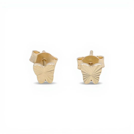 10k Yellow Gold Butterfly Stud Earrings with Diamond Cut / Weight: 0.8 GR / CQES0BF