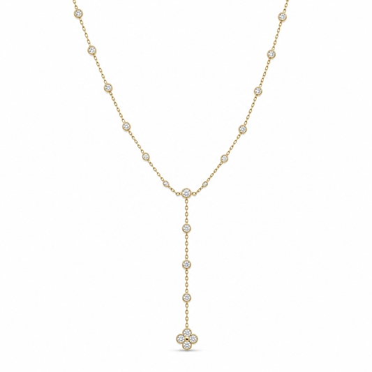 14K Yellow Gold Fashion Clover Necklace with Cz / Size: 18'' / Weight: 6.6 GR / LLBNK4CLV-1