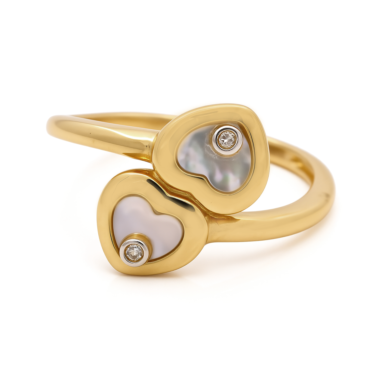 14K Yellow Gold Two Hearts with Mother of Pearl Women's Ring / Size: 7 / Weight: 2.4 GR