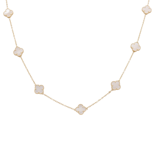 14K Yellow Gold Women's Necklace with  Mother of Pearl Small Clover / Size: 18" / Weight: 7.2 GR / DQNK4CLV