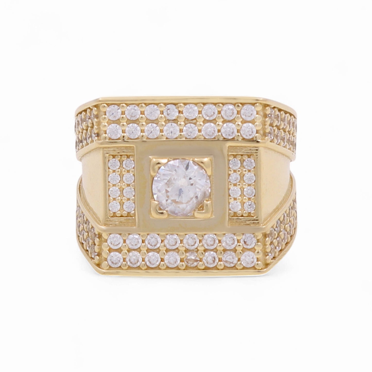 14K Yellow Gold Fashion Men’s Ring with Cz / Size 10.5 / Weight: 12.6 GR