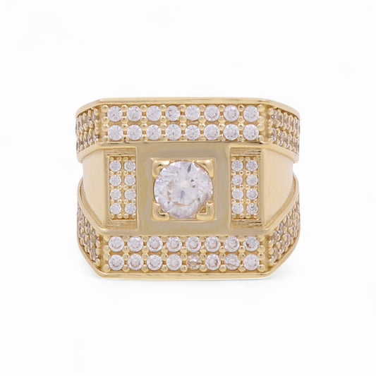 14K Yellow Gold Fashion Men’s Ring with Cz / Size 10.5 / Weight: 12.6 GR / DOMR4FS-10