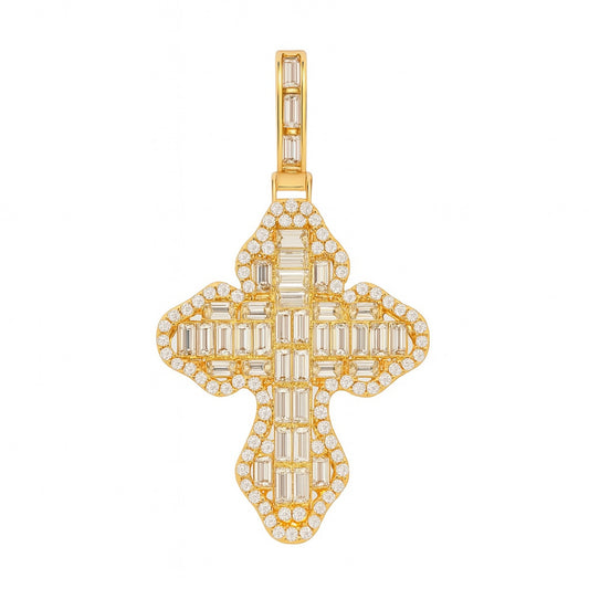 10K Yellow Gold Fashion Cross Baguette Pendant with White Stones / Weight: 4 GR / CQPD0CS