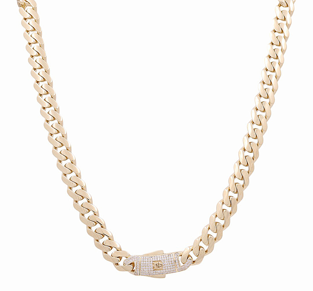 14K Yellow Gold Semisolid Monaco Chain / Size: 11mm 24" / Stone: Cz / Weight: 47.9 GR