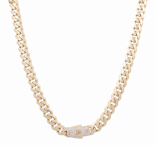 14K Yellow Gold Semisolid Monaco Chain / Size: 11mm 24" / Stone: Cz / Weight: 47.9 GR