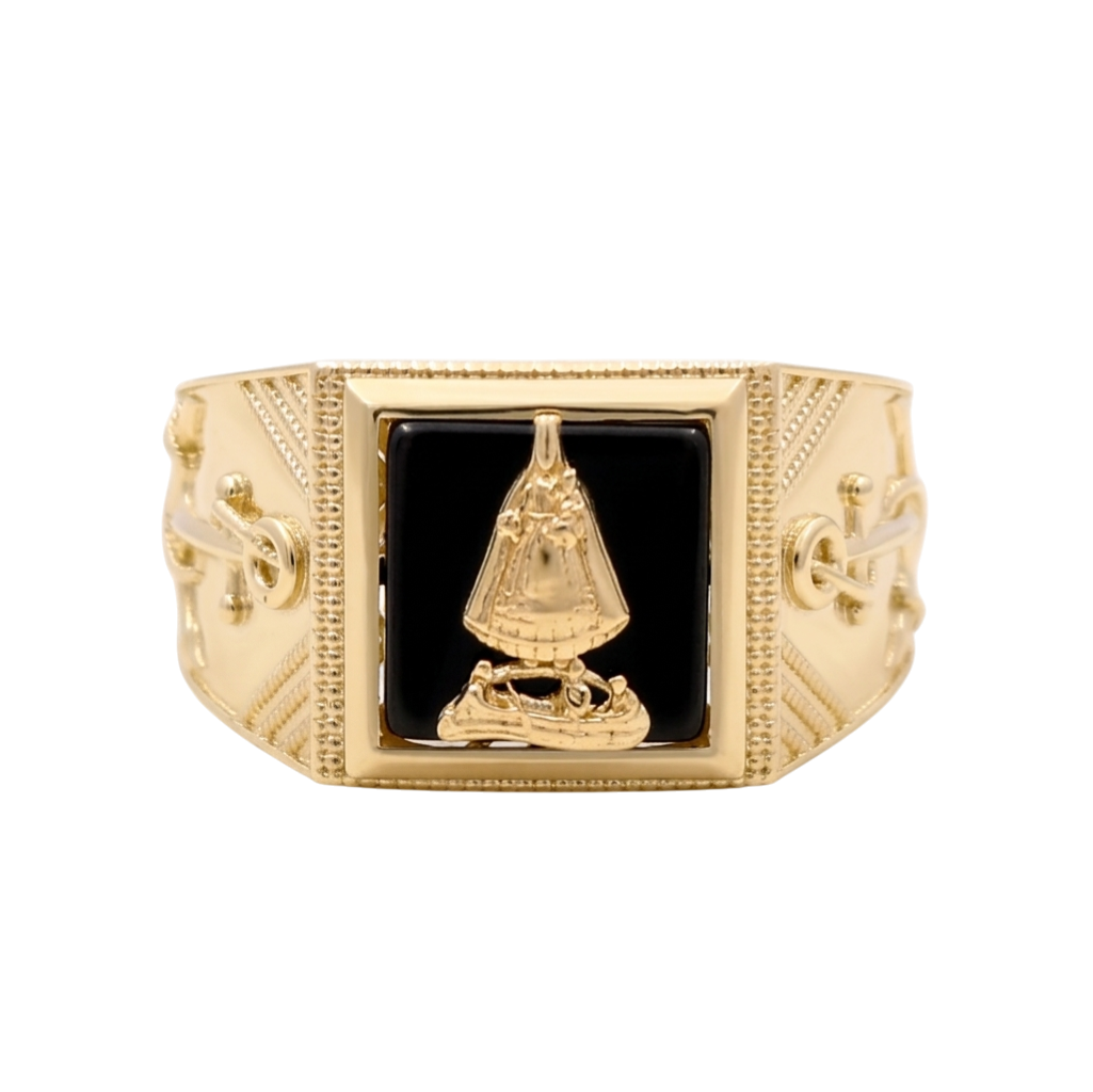 10K Yellow Gold Virgen de la Caridad With Onyx Men's Ring / Size:12 / Weight: 6.3 GR