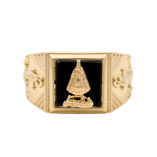 10K Yellow Gold Virgen de la Caridad With Onyx Men's Ring / Size:12 / Weight: 6.3 GR