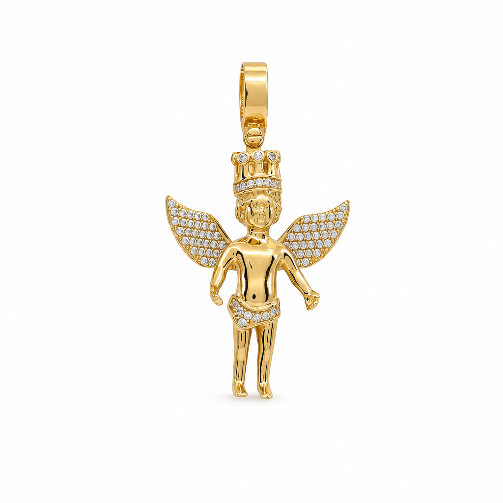 14K Yellow Gold Angel with Crown Pendant with Cz / Weight: 4.7 GR / MGPD4ANG