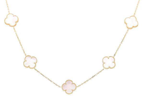 10K Yellow Gold Mother of Pearl Women's Necklace with Five Clovers  / Size: 18'' / Weight: 6.2GR / CCFNK0CLV-1