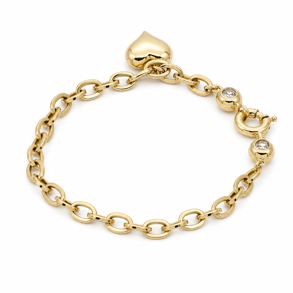 14K Yellow Gold Fashion Women's Bracelet with Hanging Heart / Size: 7.5" / Weight 5.2 GR / DOWB4HR-3
