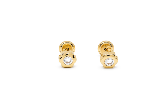 14K Yellow Gold Flower Stud Earrings with Cz / 6-B08801PS3