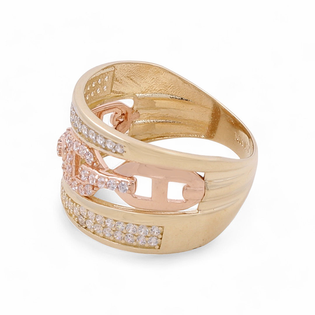 14K Yellow and Rose Gold Woman Fashion Ring / CZ / Size: 7 / COWR4FS-125