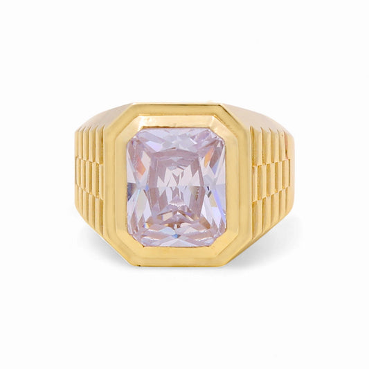 14K Yellow Gold Fashion Men’s Ring / CZ / White Stones / Size 11 / Weight: 8.6 GR / BOMR4FS-25