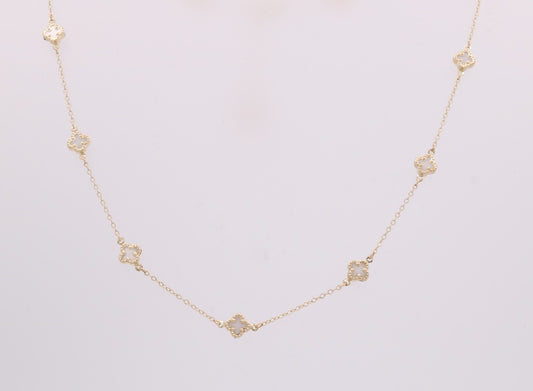 Gold Necklaces BONK4CLV-1 14k B Size 18" Weight 7.6gr White Clover Necklaces