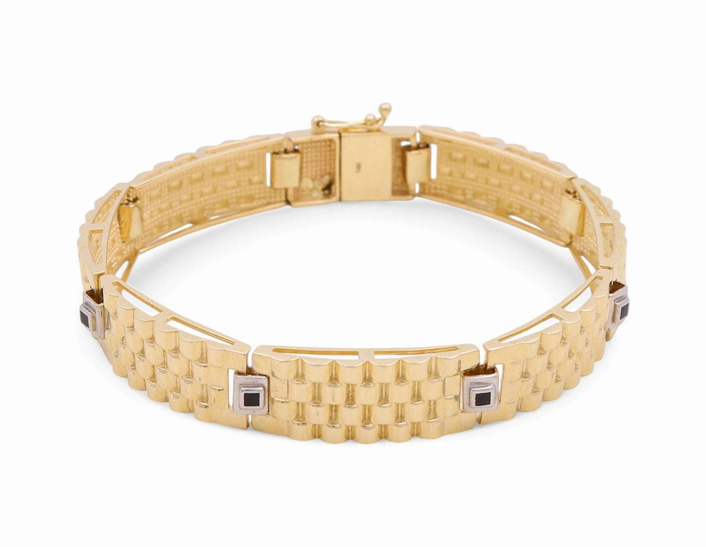 14K Yellow and White Gold Fashion Men's Bracelet / Size: 9.5mm 8" / Weight: 23.5 GR