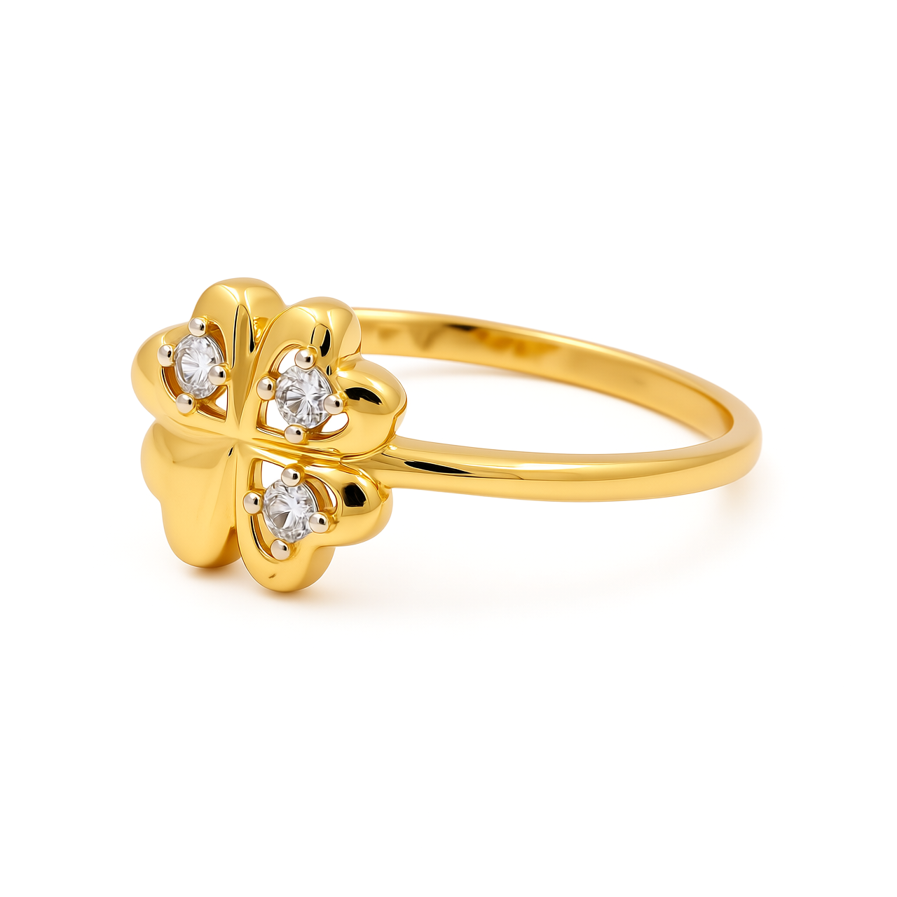 14K Yellow Gold Clover Women's Ring with Cz / Size: 7 / Weight: 1.8 GR / CEEWR4CLV