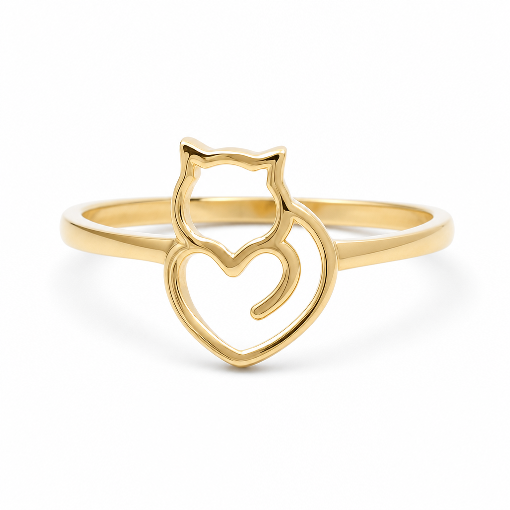 10K Yellow Gold Cat Women's Ring  / Size: 7.25 / Weight: 1 GR / DQWR0CAT