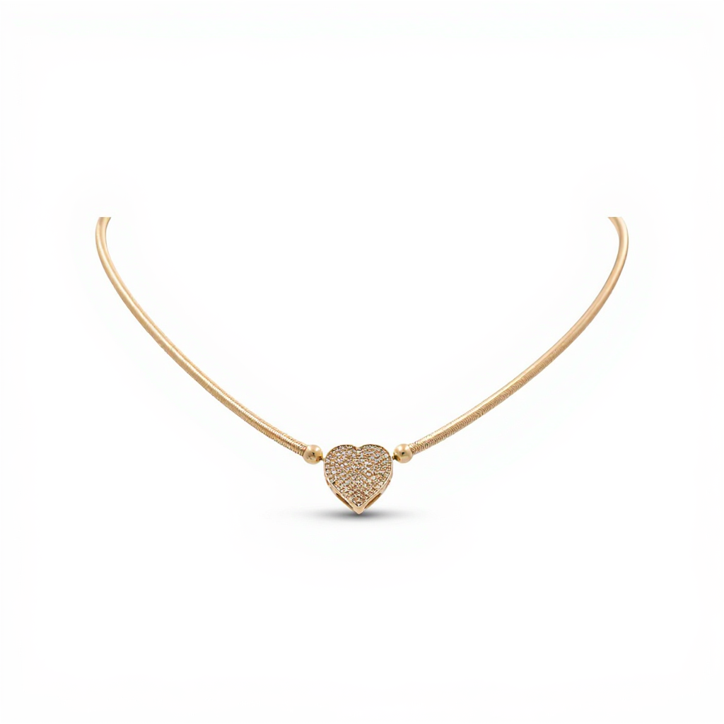 10K Yellow Gold Women’s Necklace Elastic Band with Heart and Cz / Weight: 6.8 GR / DQNK0HR