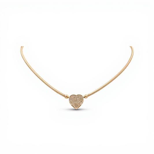 10K Yellow Gold Women’s Necklace Elastic Band with Heart and Cz / Weight: 6.8 GR / DQNK0HR