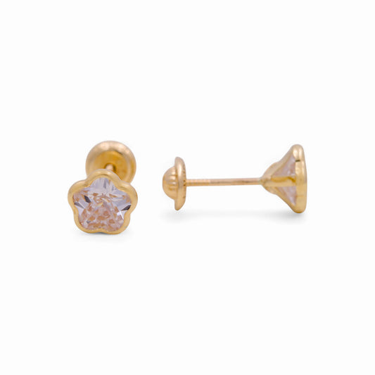 14k Yellow Gold Flower Stud Earrings With CZ / 6-756901PS