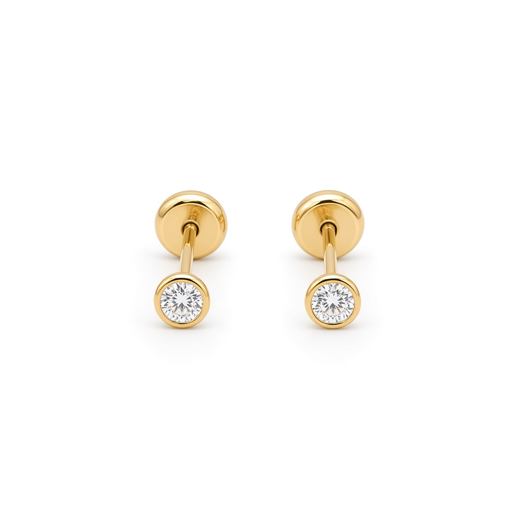 14K Yellow Gold Fashion Stud Earrings with Cz / 6-546601PS