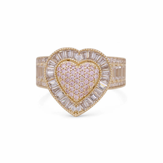 10K Yellow Gold Heart Women's Ring with Pink Stone / Size: 8 / Weight: 4.4 GR / DPWR0HR-5