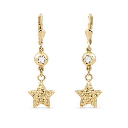 14K Yellow Gold Drop Earrings with Star and Cz / Weight 3.2 GR / COED4STCZ