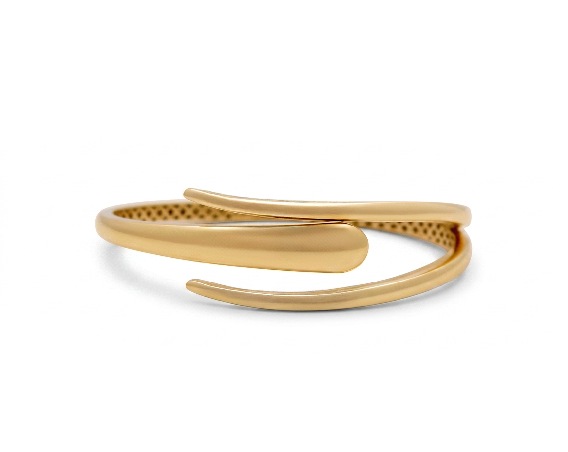 14K Yellow Gold SemiSolid Fashion Bangle Bracelet / Weight: 17.6 GR