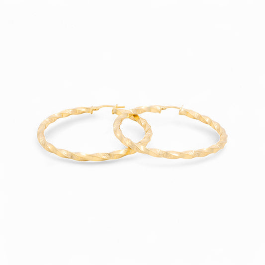 14K Yellow Gold Twist Hoops Earrings with Greek / Size: 5mmx40mm / Weight: 5.7 GR / 240-00519