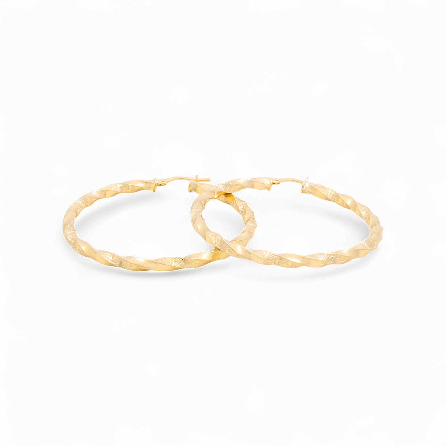 14K Yellow Gold Twist with Greek Hoops Earrings / Size:5mm X 23mm / Weight: 3.7GR / KOEH4TRGR5x23