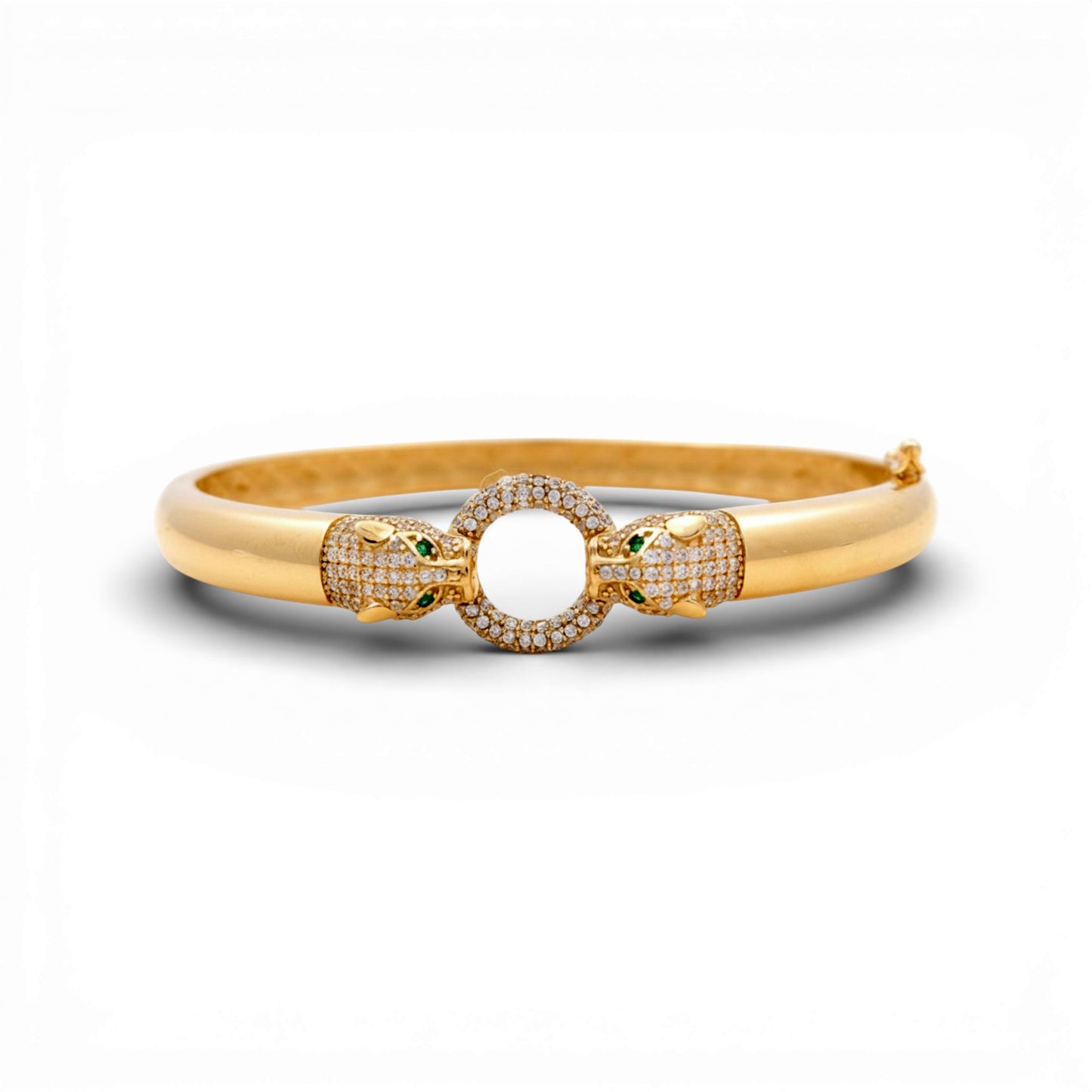 14K Yellow Gold SemiSolid Panther Bangle Bracelet with Cz / Weight: 12.3 GR / P11B-1375