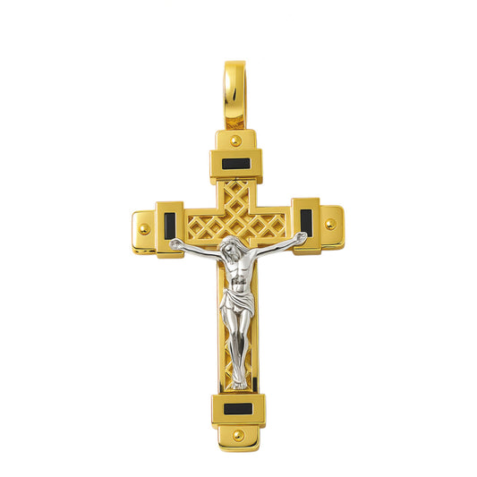 14K Yellow and White Gold Cross with Christ Pendant / Size: Big / Weight: 5.7 GR