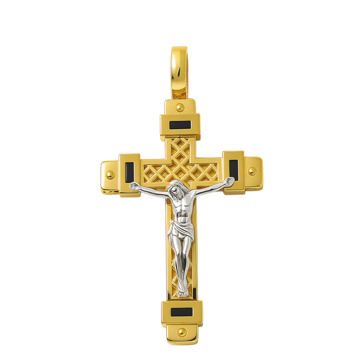 14K Yellow and White Gold Cross with Christ Pendant / Size: Big / Weight: 5.7 GR / 602-00180