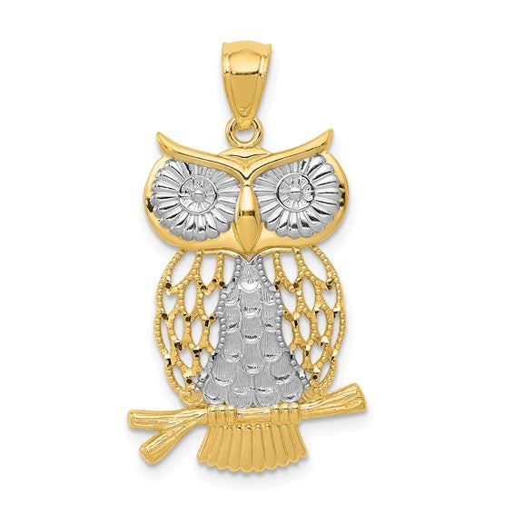 14K Yellow Gold Diamond-Cut Moveable Owl  / Weight: 2.17 GR / K5979