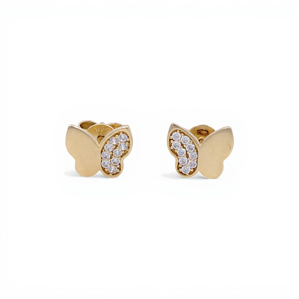 10K Yellow Gold Butterfly Stud Earrings with Cz / Weight: 0.9 GR / CQES0BF-1