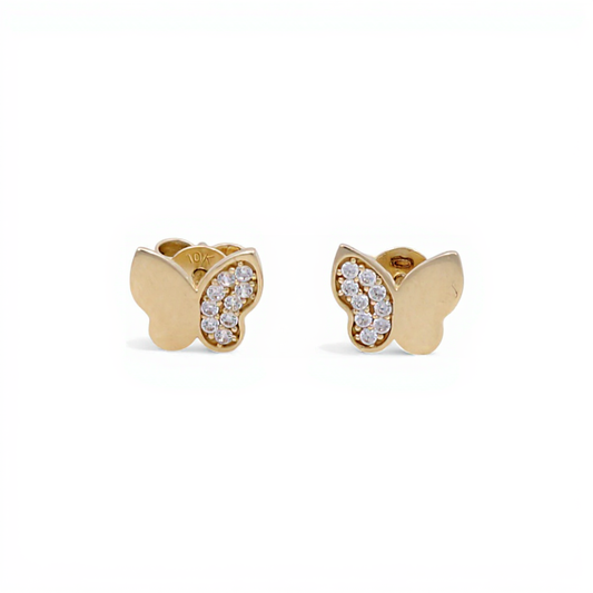10K Yellow Gold Butterfly Stud Earrings with Cz / Weight: 0.9 GR / CQES0BF-1