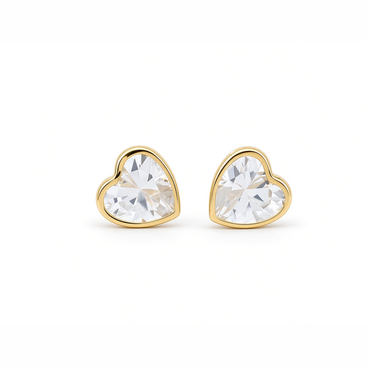 Aretes pequeños de corazón de oro amarillo 14K con zirconia / 6-523501PS7