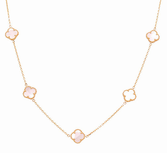 14K Yellow Gold Women's Necklace with Five Mother of Pearl Clover / Size 18" 12MM / Weight 9.5 GR / BONK4CLV-9