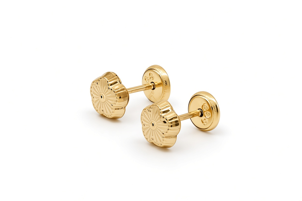 14K Yellow Gold Fashion Flower Stud Earrings / 6-525201PF