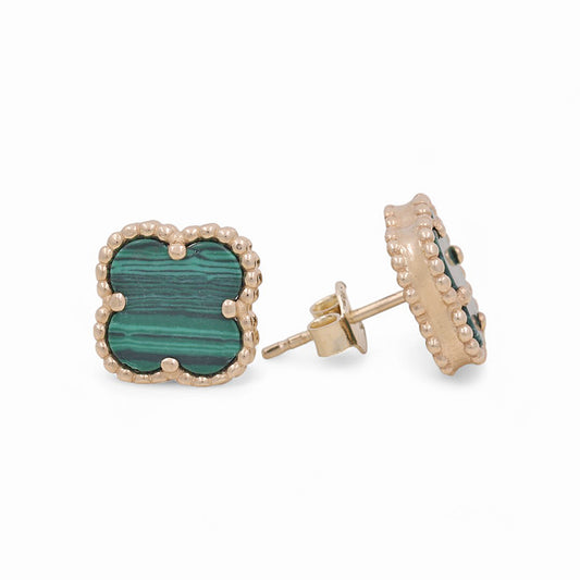 14K Yellow Gold Women’s Green Clover Stud Earrings / Size: 10MM / Weight: 2.6 GR / BOES4CLV-1