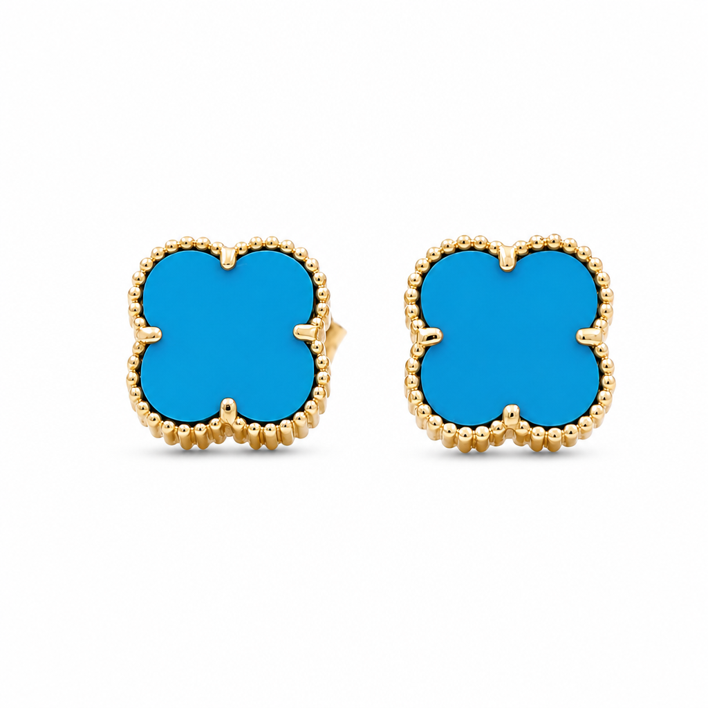 COES4CLVBL Aretes de oro blanco de 14 k con peso de 2,8 y trébol azul