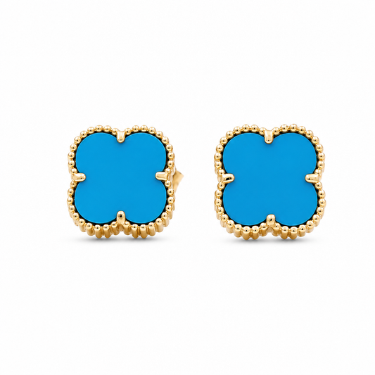 14K Yellow Gold Stud Earrings with Blue Clover / Weight 2.8 GR / COES4CLVBL