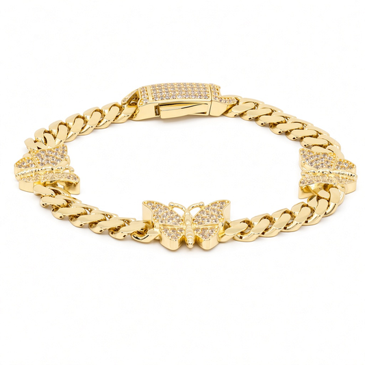 14K Yellow Gold Monaco Women's Bracelet with Butterfly and Cz / Size: 7.5" / Weight: 17.5 GR / DOWB4MONBT