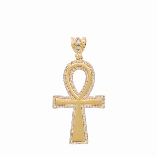 10K Yellow Gold Egyptian Cross Pendant with Cz / Weight: 7.7 GR