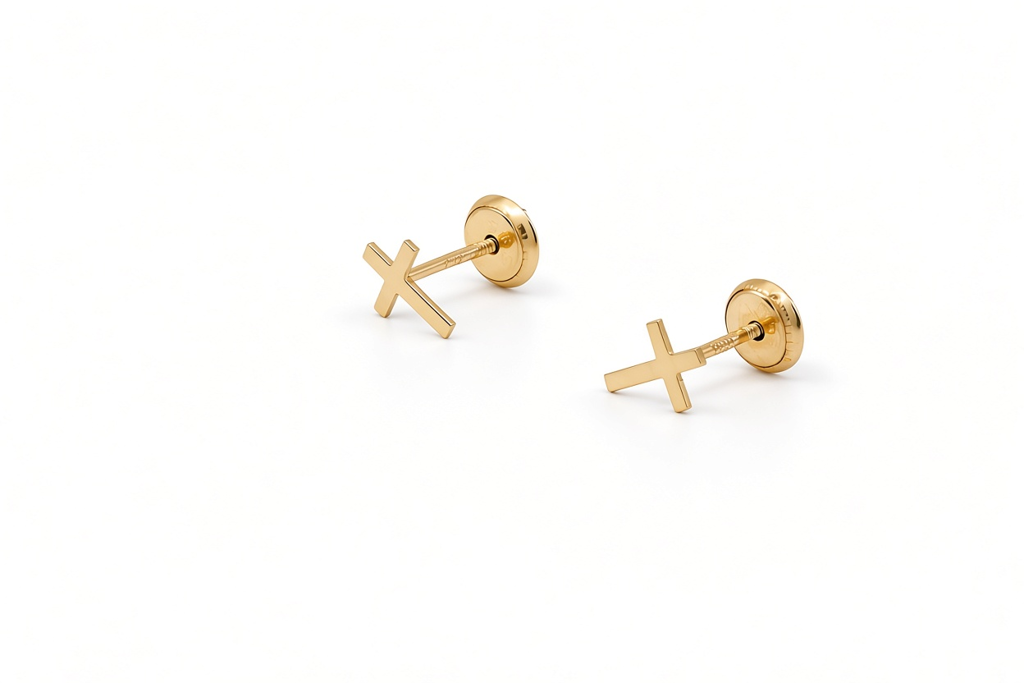 14K Yellow Gold Cross Stud Earrings / 6-770501P