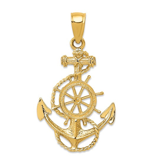 14K Yellow Gold Anchor and Wheel Pendant / Weight: 1.2gr / D4163